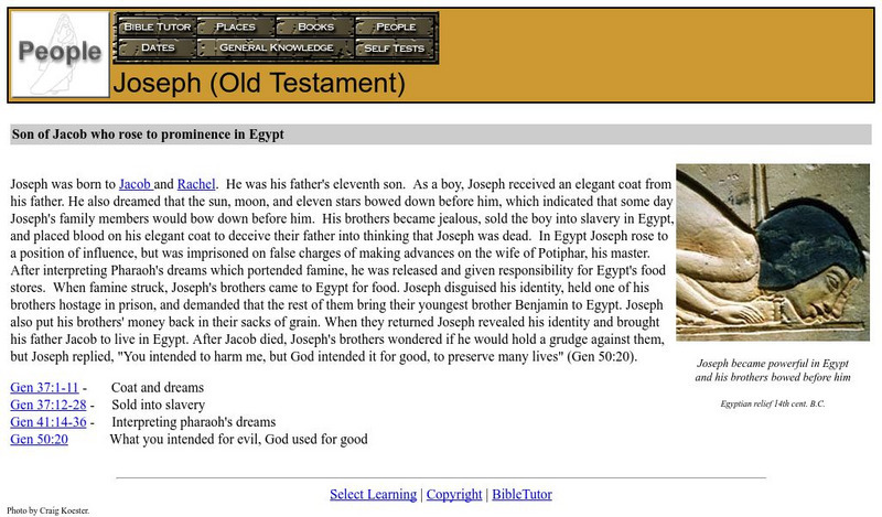 Bible Tutor: Joseph (Old Testament) Handout Bible Tutor: Joseph (Old Testament) Handout