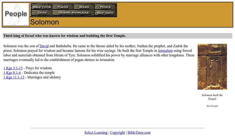 Bible Tutor: Solomon Handout Bible Tutor: Solomon Handout
