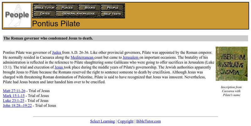 Bible Tutor: Pontius Pilate Handout Bible Tutor: Pontius Pilate Handout