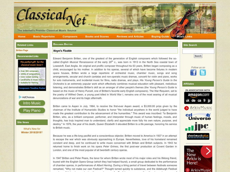 Classical Net: Benjamin Britten: Noye's Fludde Handout Classical Net: Benjamin Britten: Noye's Fludde Handout