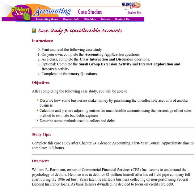 Glencoe/mc Graw Hill: Uncollectible Accounts Case Study Activity Glencoe/mc Graw Hill: Uncollectible Accounts Case Study Activity