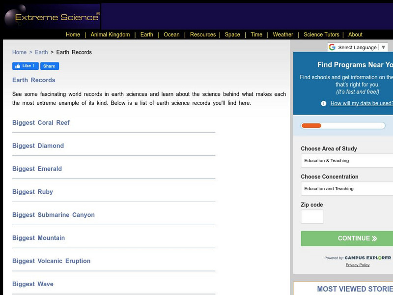 Extreme Science: World Records in Earth Science Website Extreme Science: World Records in Earth Science Website