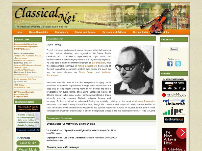Classical Net: Olivier Messiaen (1908 1992) Handout Classical Net: Olivier Messiaen (1908 1992) Handout