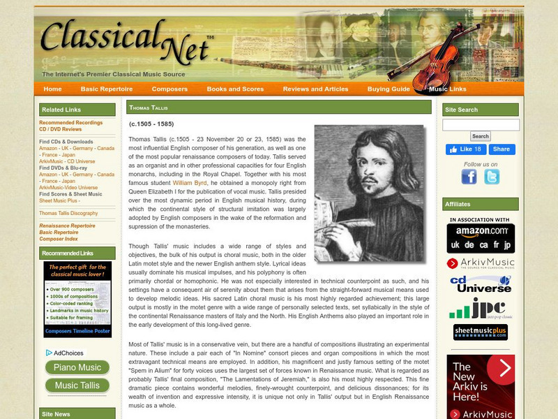 Classical Net: Thomas Tallis: 1505 1585 Handout