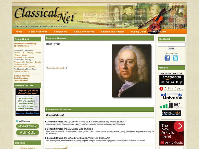 Classical Net: Francesco Geminiani (1687 1762) Handout Classical Net: Francesco Geminiani (1687 1762) Handout