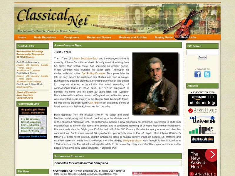 Classical Net: Basic Repertoire: Johann Christian Bach (1735 1782) Handout Classical Net: Basic Repertoire: Johann Christian Bach (1735 1782) Handout