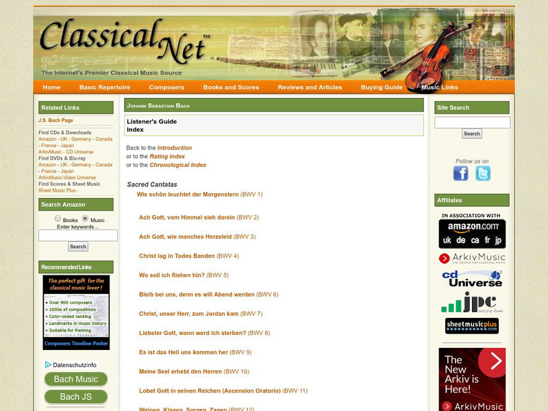 Classical Net: The Bach Cantatas: A Listener's Guide Handout Classical Net: The Bach Cantatas: A Listener's Guide Handout