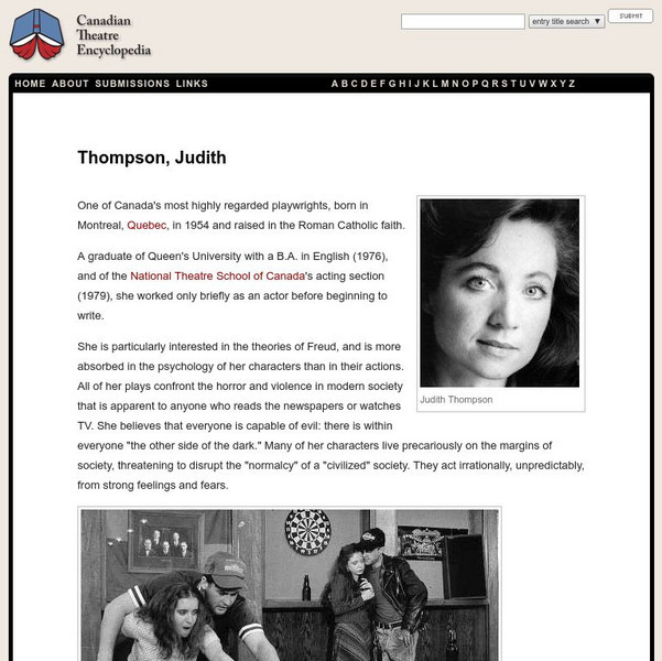 Canadian Theatre Encyclopedia: Judith Thompson Handout Canadian Theatre Encyclopedia: Judith Thompson Handout