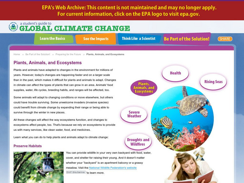 Epa: Climate Change: Plants, Animals, and Ecosystems Handout Epa: Climate Change: Plants, Animals, and Ecosystems Handout