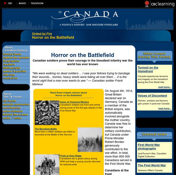 Cbc.ca: Ordeal by Fire Horror on the Battlefield Website