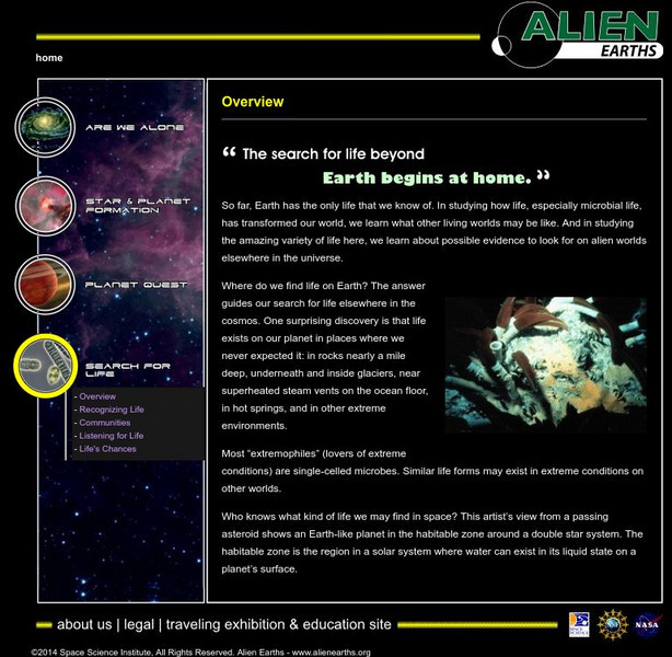 Space Science Institute: Alien Earths: Search for Life Website Space Science Institute: Alien Earths: Search for Life Website