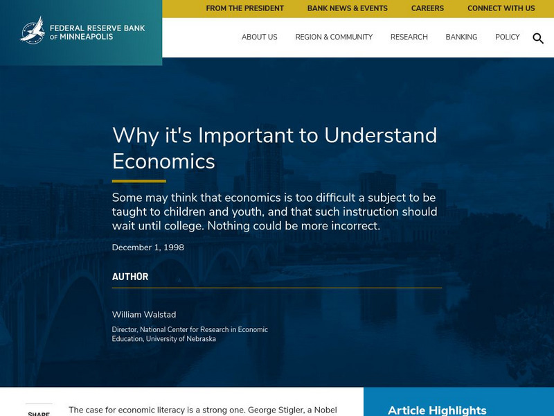 Federal Reserve Bank of Minneapolis: Why It's Important to Understand Economics Website Federal Reserve Bank of Minneapolis: Why It's Important to Understand Economics Website