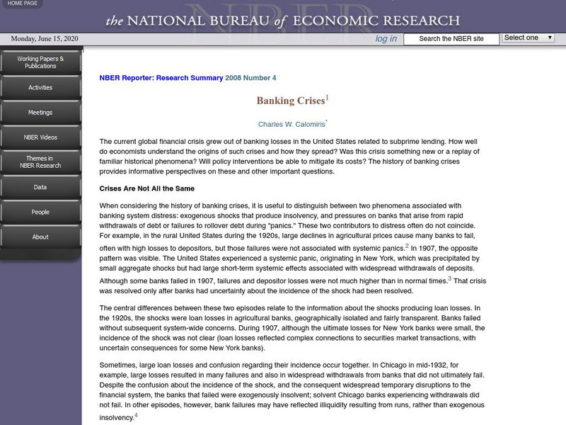National Bureau of Economic Research: Banking Crisis Website National Bureau of Economic Research: Banking Crisis Website