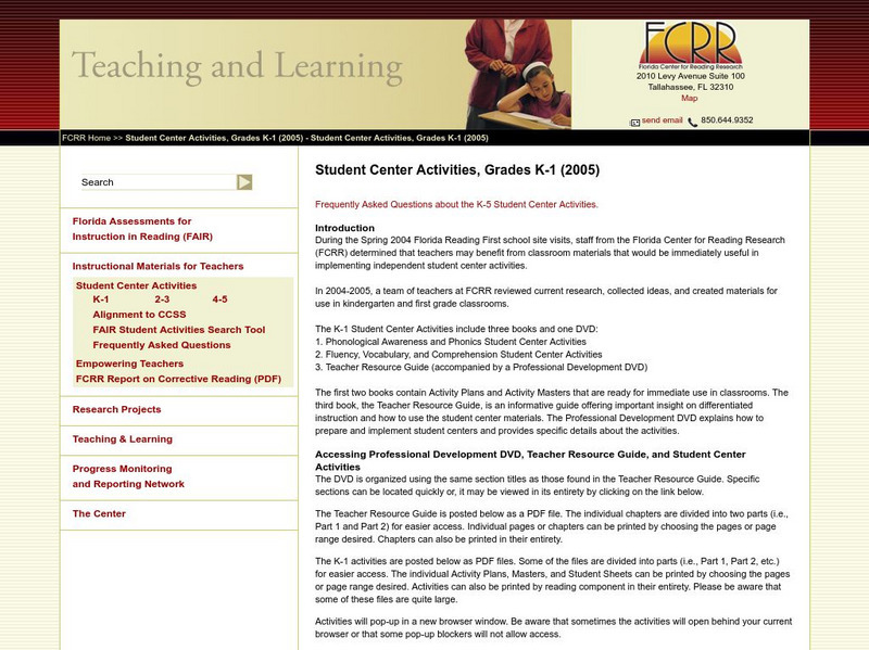 Florida Center for Reading Research: Student Center Activities, K 1 Professional Doc Florida Center for Reading Research: Student Center Activities, K 1 Professional Doc