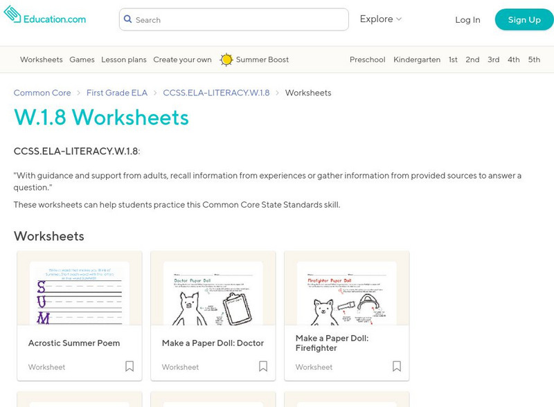 Education.com: W.1.8 Worksheets Activity Education.com: W.1.8 Worksheets Activity