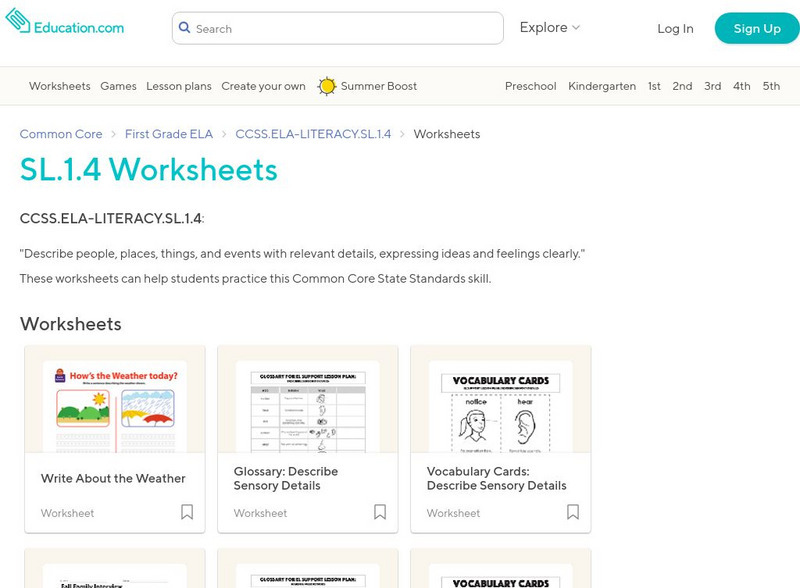 Education.com: Sl.1.4 Worksheets Activity Education.com: Sl.1.4 Worksheets Activity