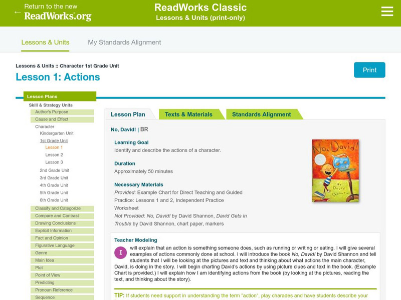 Read Works: Lesson 1: Actions Lesson Plan Read Works: Lesson 1: Actions Lesson Plan