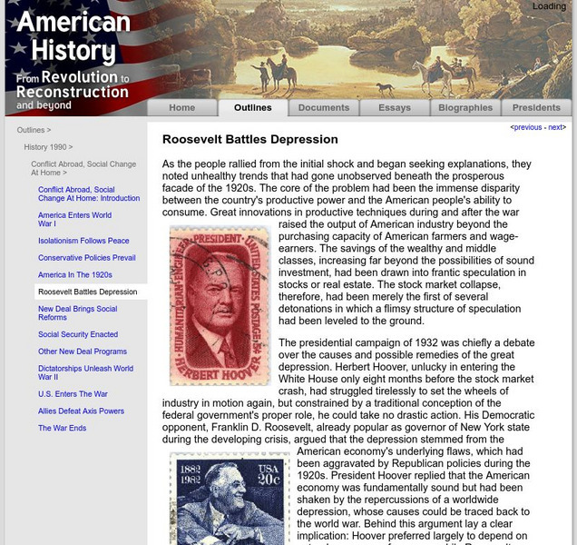 American History: Outlines: Roosevelt Battles Depression Handout American History: Outlines: Roosevelt Battles Depression Handout