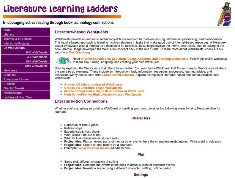 Literature Learning Ladders: Literature Based Web Quests Activity Literature Learning Ladders: Literature Based Web Quests Activity