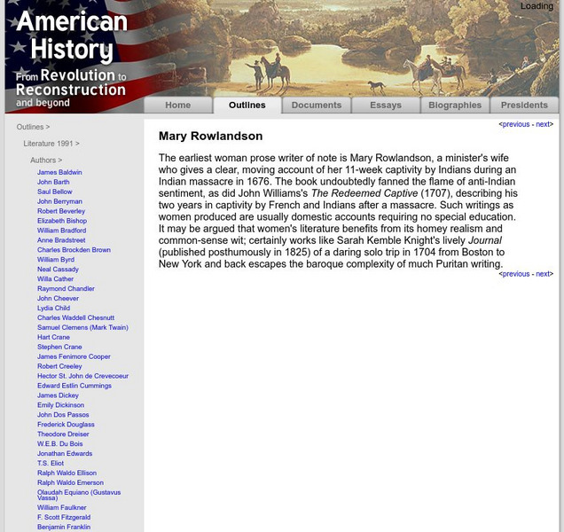 American History: Outlines: Mary Rowlandson Website American History: Outlines: Mary Rowlandson Website