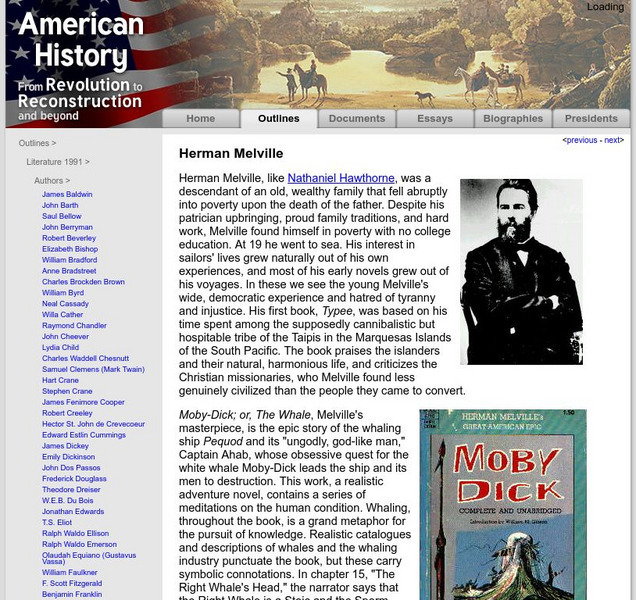 American History: Outlines: Herman Melville Overview Website American History: Outlines: Herman Melville Overview Website