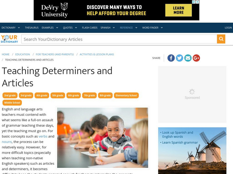 Your Dictionary: Teaching Determiners and Articles Article Your Dictionary: Teaching Determiners and Articles Article