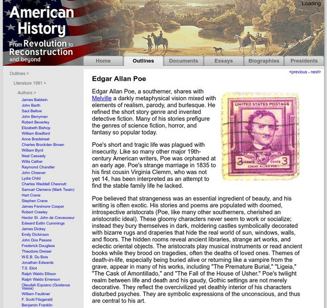 American History: Outlines: Edgar Allan Poe Website American History: Outlines: Edgar Allan Poe Website