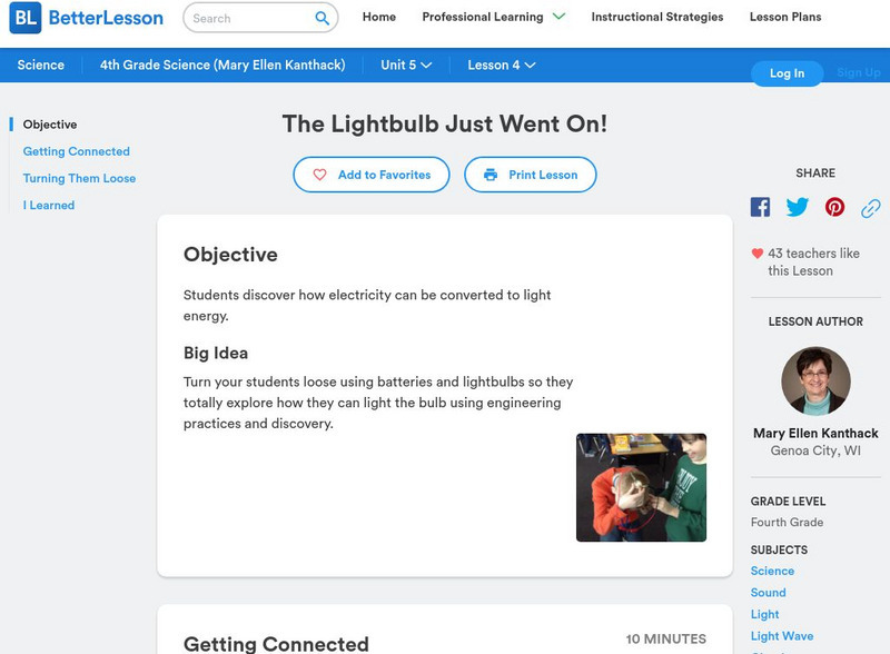 Better Lesson: The Lightbulb Just Went On! Lesson Plan Better Lesson: The Lightbulb Just Went On! Lesson Plan