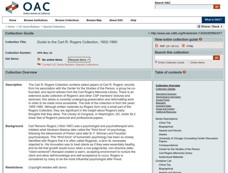 Online Archive of California: Carl r.roger's Collections Website