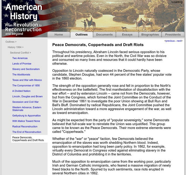 American History: Outlines: Peace Democrats, Copperheads, and Draft Riots Website American History: Outlines: Peace Democrats, Copperheads, and Draft Riots Website