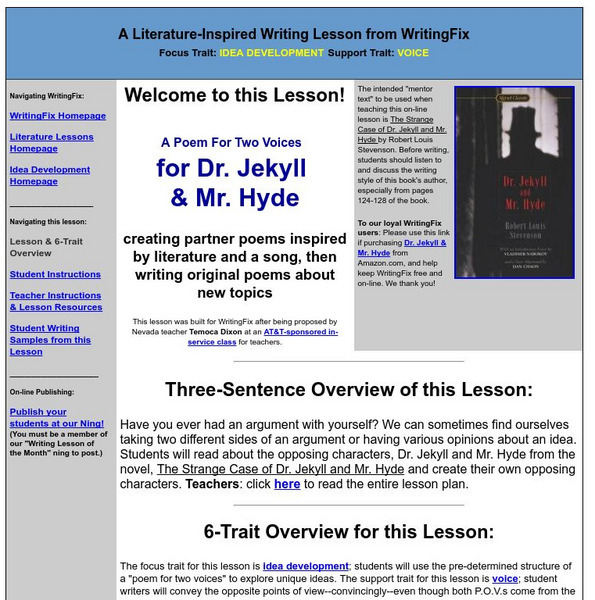 Writing Fix: A Poem for Two Voices for Dr. Jekyll & Mr. Hyde Lesson Plan Writing Fix: A Poem for Two Voices for Dr. Jekyll & Mr. Hyde Lesson Plan