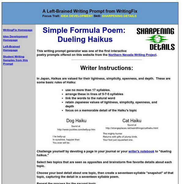 Writing Fix: Simple Formula Poem: Dueling Haikus Unit Plan Writing Fix: Simple Formula Poem: Dueling Haikus Unit Plan
