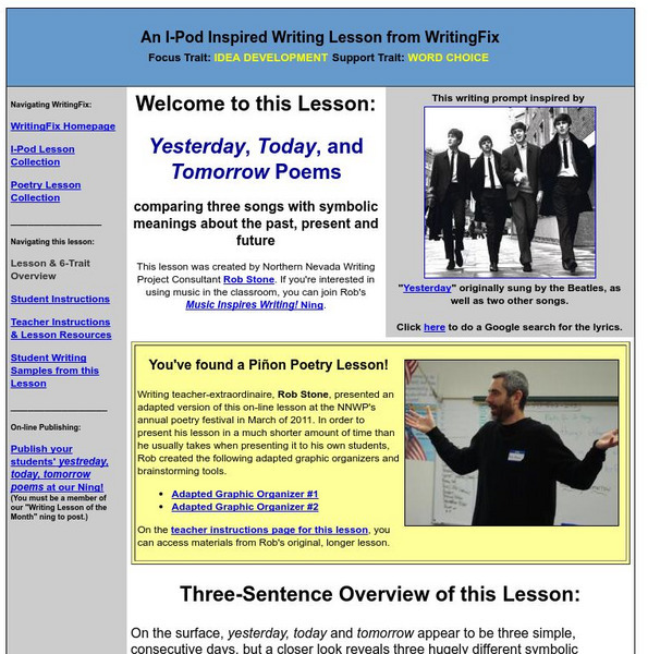 Writing Fix: Yesterday, Today, and Tomorrow Poems Lesson Plan Writing Fix: Yesterday, Today, and Tomorrow Poems Lesson Plan