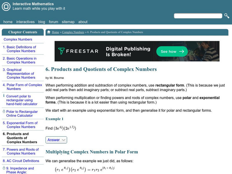 Interactive Mathematics: Products and Quotients of Complex Numbers Activity