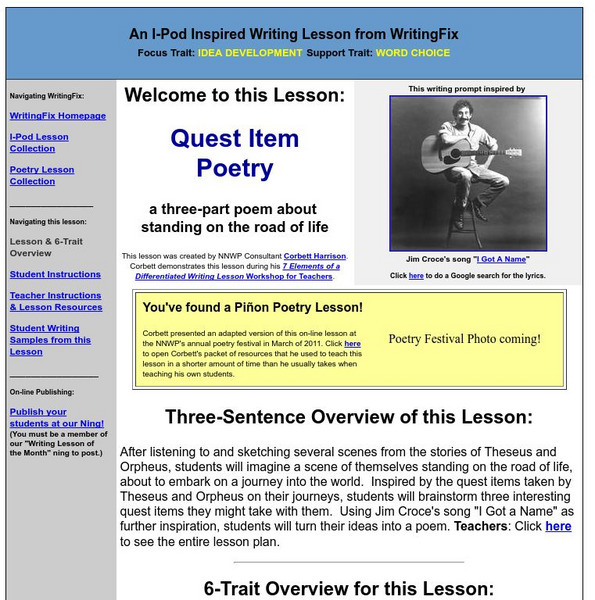 Writing Fix: Quest Item Poetry Lesson Plan Writing Fix: Quest Item Poetry Lesson Plan