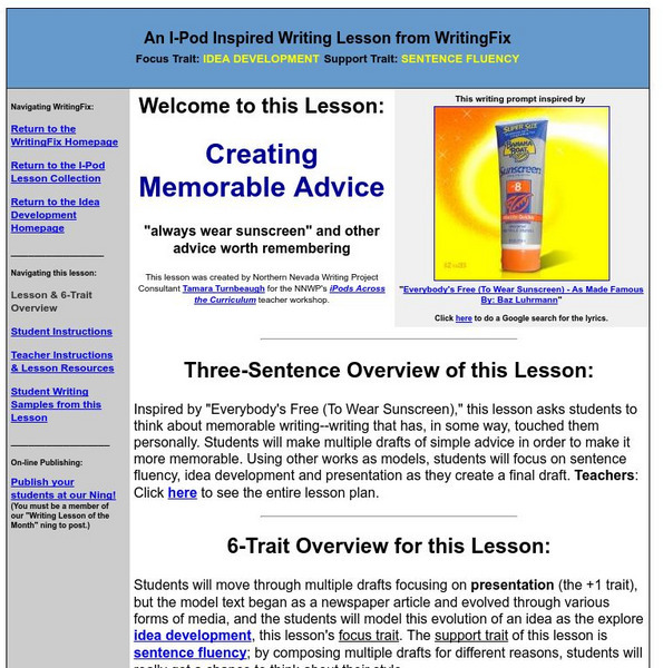 Writing Fix: Creating Memorable Advice Lesson Plan Writing Fix: Creating Memorable Advice Lesson Plan