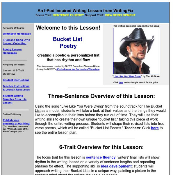 Writing Fix: An I Pod Inspired Writing Lesson: Bucket List Poetry Lesson Plan Writing Fix: An I Pod Inspired Writing Lesson: Bucket List Poetry Lesson Plan