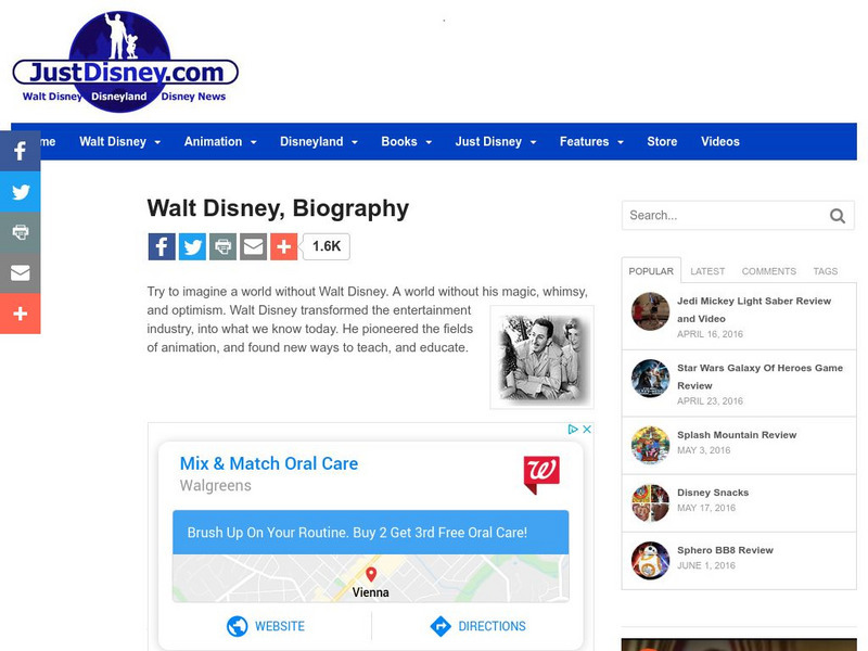 Just Disney: Walt Disney Biography Handout