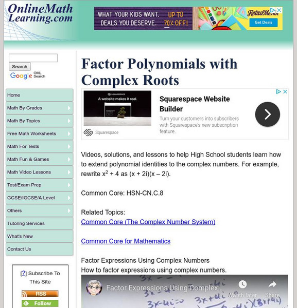 Online Math Learning: Factor Polynomials With Complex Roots Unit Plan Online Math Learning: Factor Polynomials With Complex Roots Unit Plan