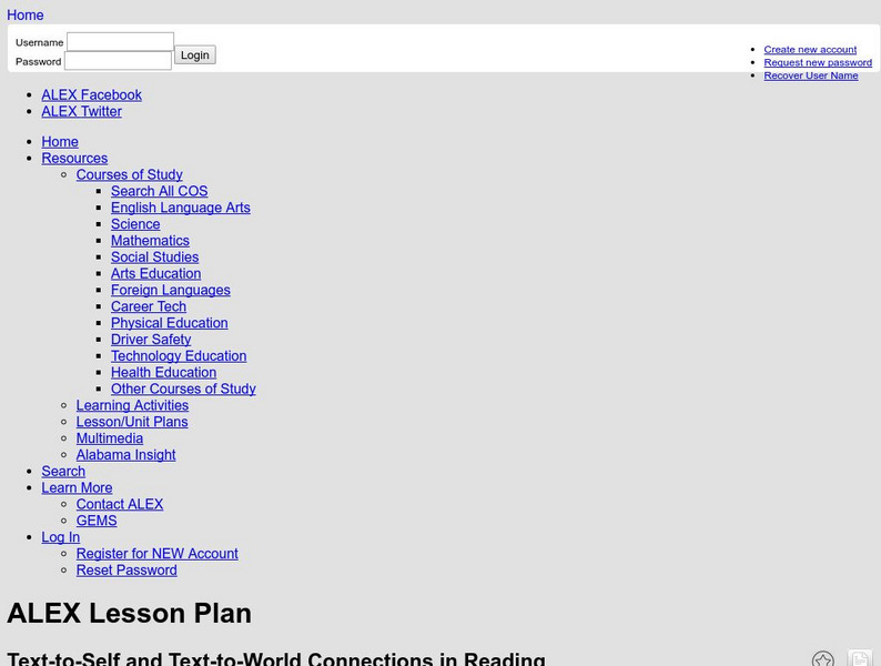 Alex: Text to Self and Text to World Connections Lesson Plan Alex: Text to Self and Text to World Connections Lesson Plan