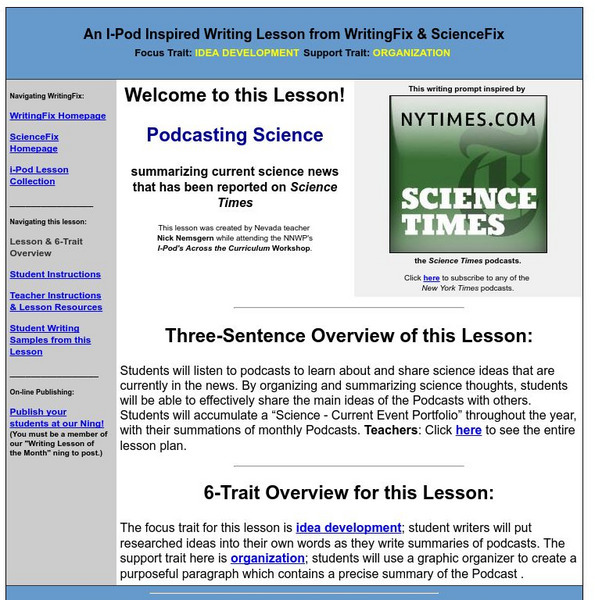Writing Fix: An I Pod Inspired Writing Lesson: Podcasting Science Lesson Plan Writing Fix: An I Pod Inspired Writing Lesson: Podcasting Science Lesson Plan