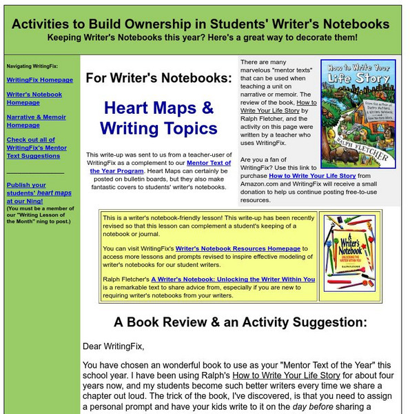 Writing Fix: For Writer's Notebook: Heart Maps and Writing Topics Lesson Plan Writing Fix: For Writer's Notebook: Heart Maps and Writing Topics Lesson Plan