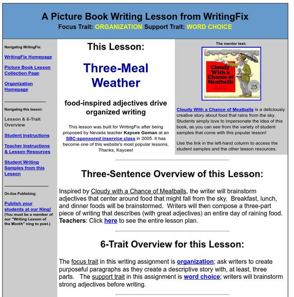 Writing Fix: A Picture Book Writing Lesson: Three Meal Weather Lesson Plan Writing Fix: A Picture Book Writing Lesson: Three Meal Weather Lesson Plan