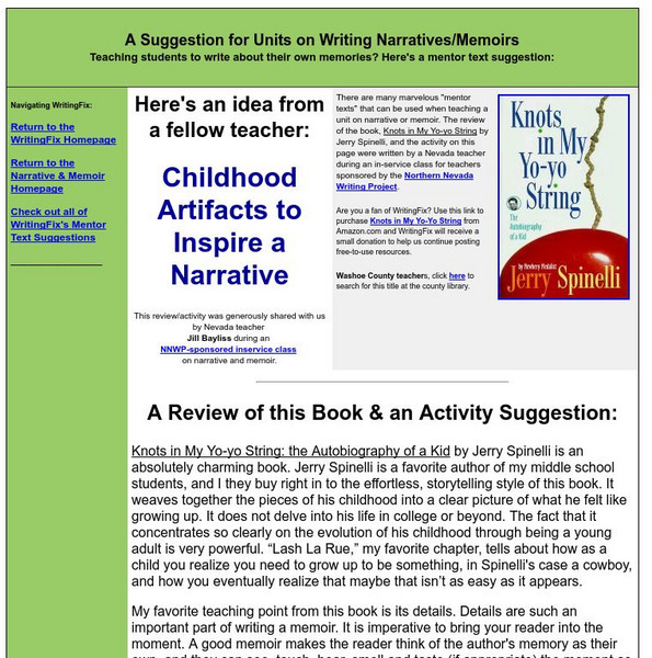 Writing Fix: Childhood Artifacts to Inspire a Narrative Lesson Plan Writing Fix: Childhood Artifacts to Inspire a Narrative Lesson Plan