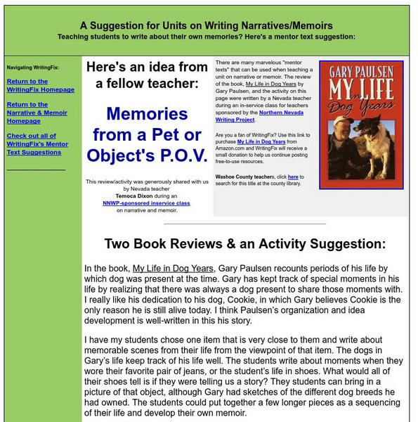 Writing Fix: Suggestions for Writing Memoirs: Memories of a Pet or Object Lesson Plan Writing Fix: Suggestions for Writing Memoirs: Memories of a Pet or Object Lesson Plan