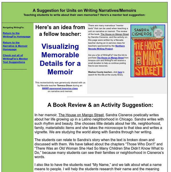 Writing Fix: Suggestions for Writing Memoirs: Visualizing Memorable Details Lesson Plan Writing Fix: Suggestions for Writing Memoirs: Visualizing Memorable Details Lesson Plan