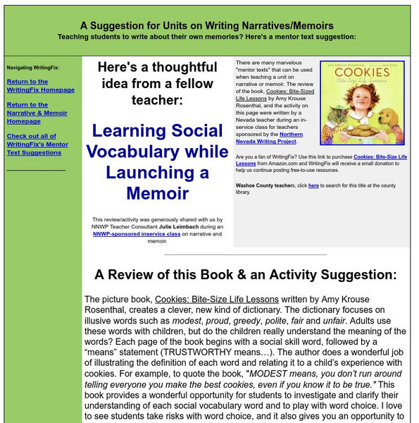 Writing Fix: Suggestions for Memoirs: Learning Social Vocabulary in a Menoir Lesson Plan Writing Fix: Suggestions for Memoirs: Learning Social Vocabulary in a Menoir Lesson Plan