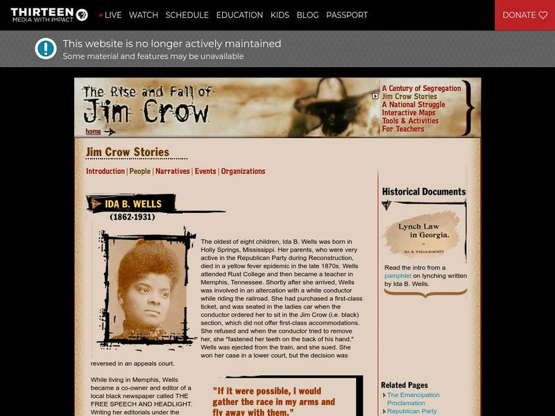 Wnet: Thirteen: Jim Crow Stories: Ida B. Wells Handout