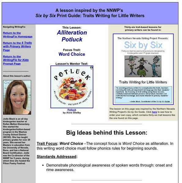 Writingfix: Alliteration Potluck Lesson Plan Writingfix: Alliteration Potluck Lesson Plan