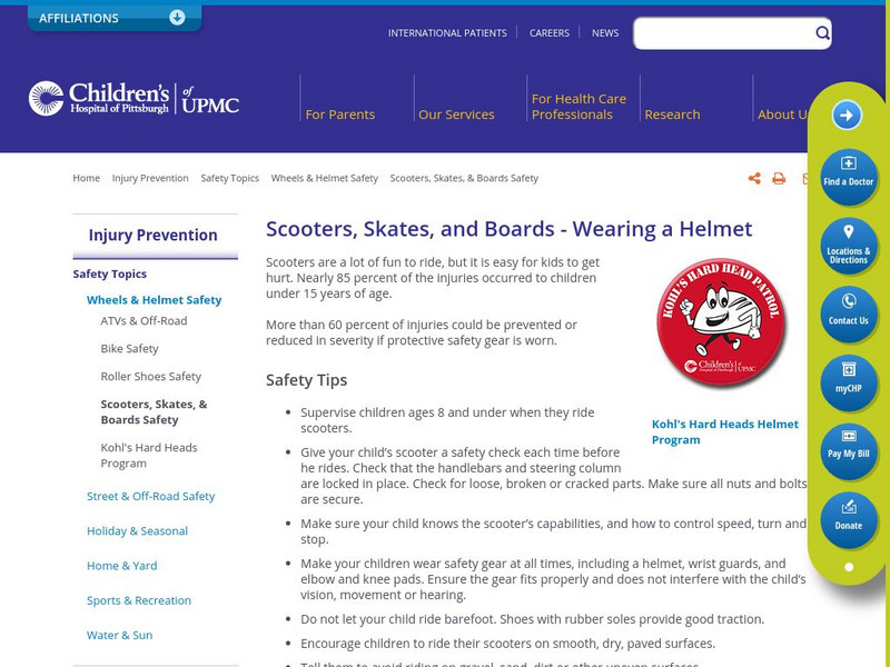 Children's Hospital of Pittsburgh: Injury Prevention: Scooters, Skates, Boards Handout
